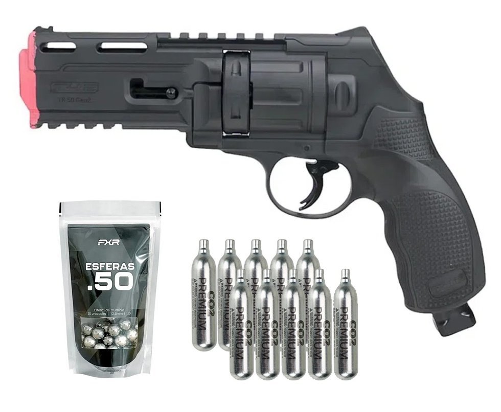 Revólver de Pressão CO2 HDR T4F .50 GEN2 Defense Umarex LTL + Munição Strike Fury + Co2