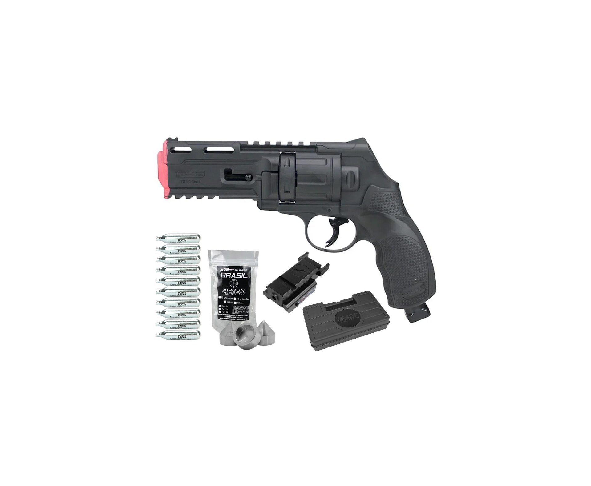 Revólver de Pressão CO2 HDR T4F .50 GEN2 Defense Umarex LTL + Munição Strike Fury + Co2 + Case + Laser