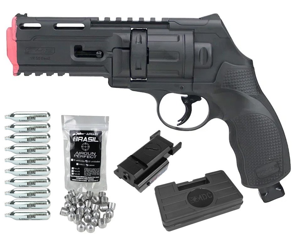 Revólver de Pressão CO2 HDR T4F .50 GEN2 Defense Umarex LTL + Munição Slug First Strike + Co2 + Case + Laser
