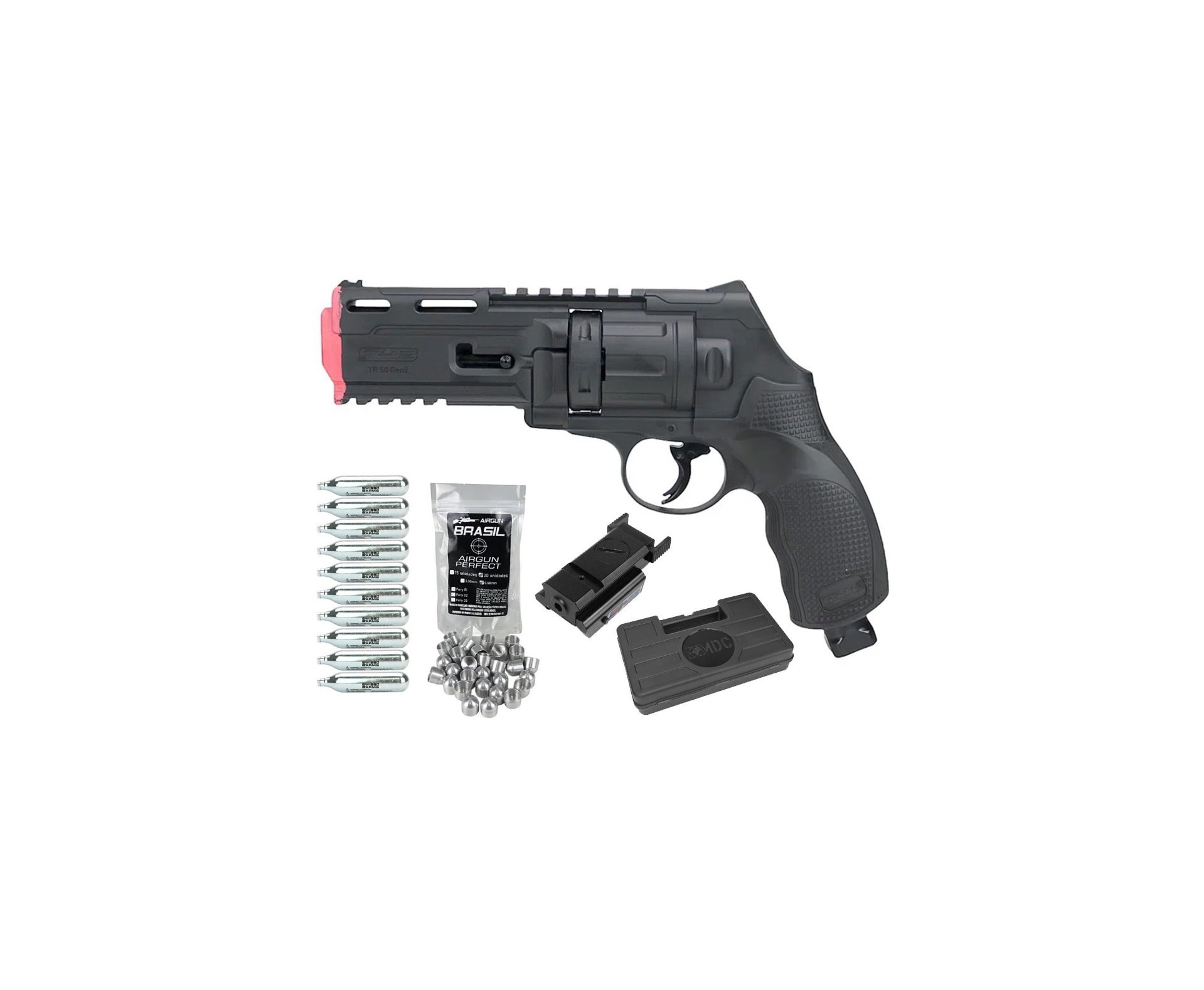 Revólver de Pressão CO2 HDR T4F .50 GEN2 Defense Umarex LTL + Munição Slug First Strike + Co2 + Case + Laser