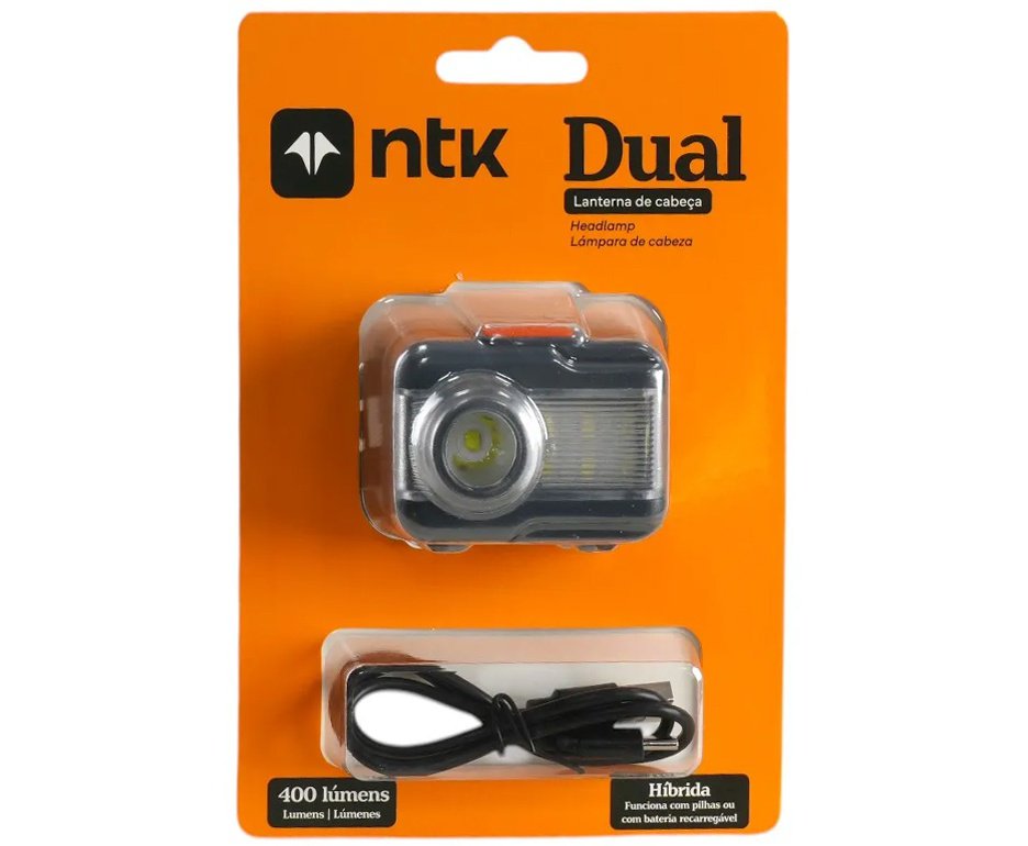 Lanterna de Cabeça NTK Dual 400 Lumens com Carregamento Híbrido