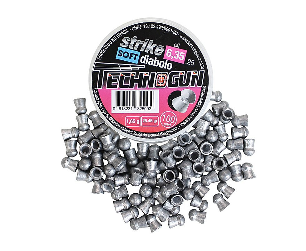 Chumbinho Technogun Strike Diabolo Soft 6,35 1,65g 25,46gr 100un