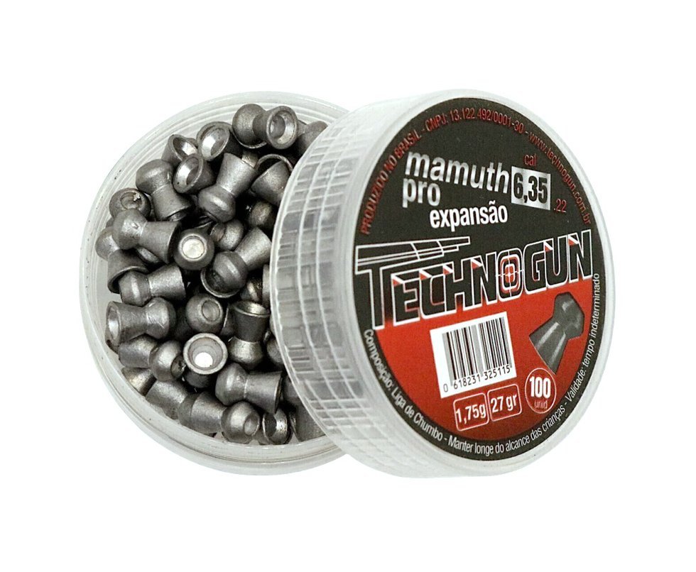 Chumbinho Technogun Mamuth Pro 6.35mm 1,75g 27gr 100un - Alto poder de parada
