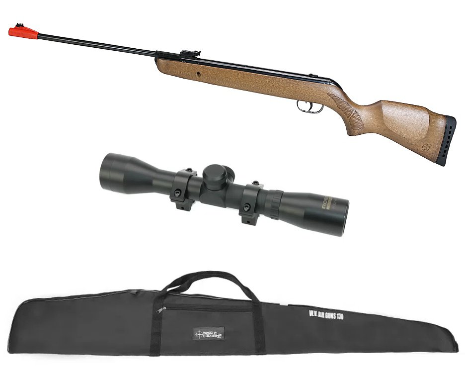 Carabina de Pressão Big Cat Hunter Mola Madeira 5,5mm - Gamo + Luneta 4x32 + Capa