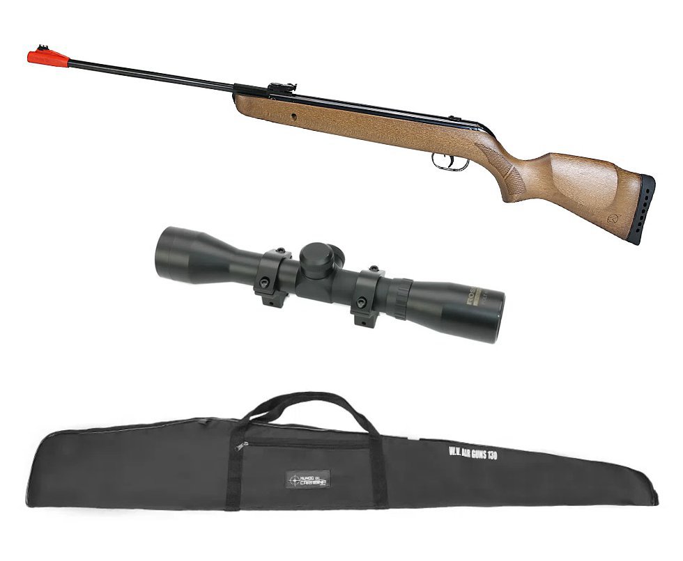 Carabina de Pressão Big Cat Hunter Mola Madeira 5,5mm - Gamo + Luneta 4x32 + Capa