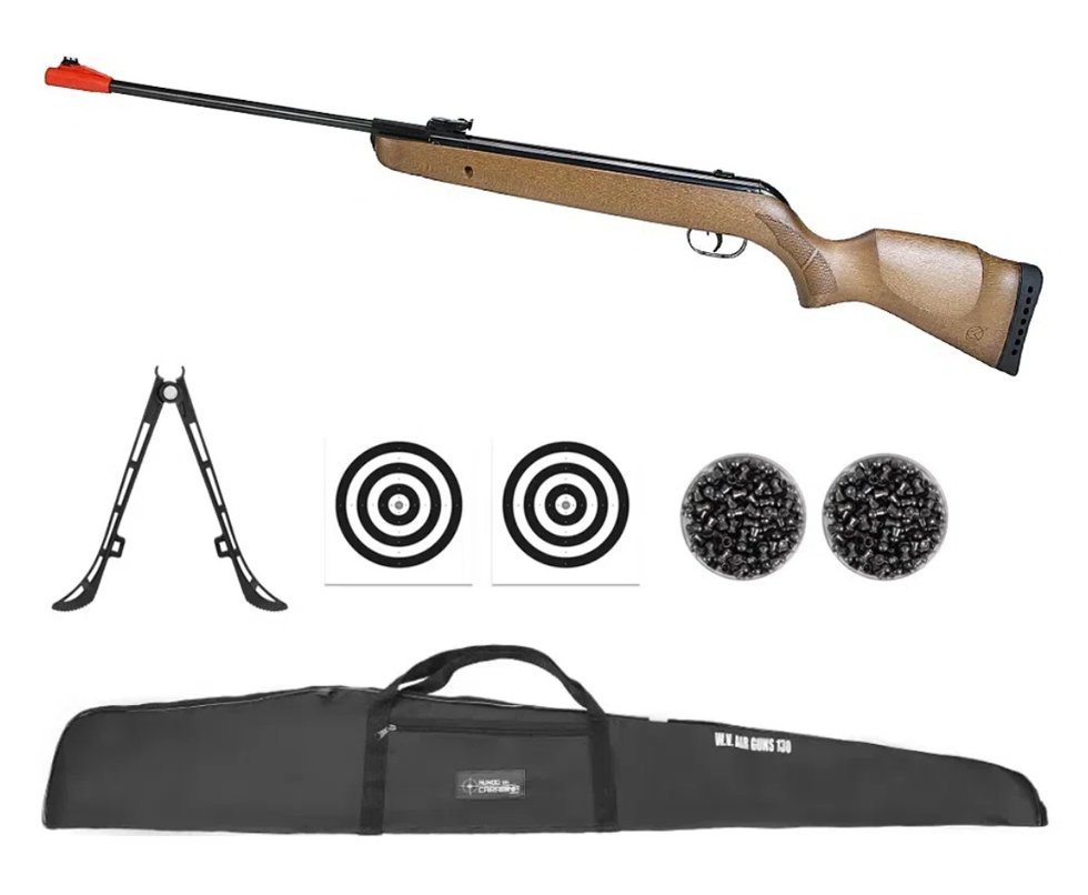 Carabina de Pressão Big Cat Hunter Mola Madeira 5,5mm - Gamo + Capa + Chumbo + Alvos + Bipé