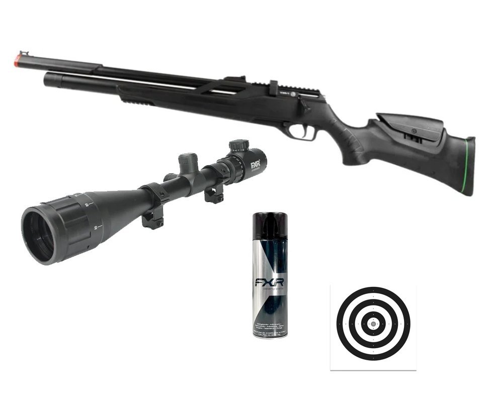 Carabina Pressão PCP Rossi T-REX 6.35mm Big Bore - Rossi + Luneta 6-24x50 + Alvos + Desengripante / Anticorrosivo