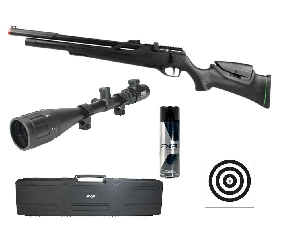 Carabina Pressão PCP Rossi T-REX 6.35mm Big Bore - Rossi + Luneta 6-24x50 + Case + Alvos + Desengripante / Anticorrosivo