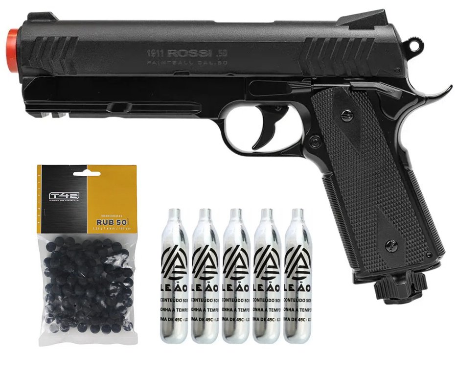 Pistola de Pressão Rossi 1911 CO2 .50 Home Defense Paintball + Co2 + Esferas de Borracha + Case + Alvos