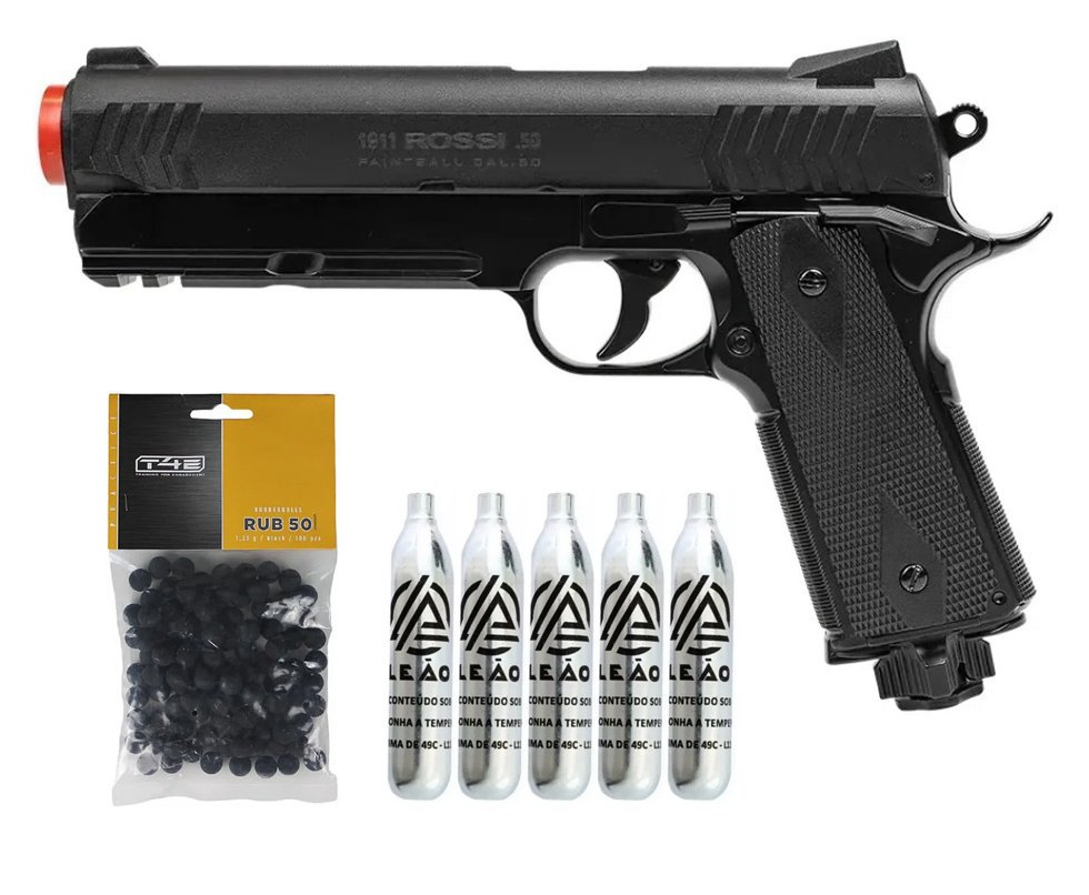 Pistola de Pressão Rossi 1911 CO2 .50 Home Defense Paintball + Co2 + Esferas de Borracha + Case + Alvos