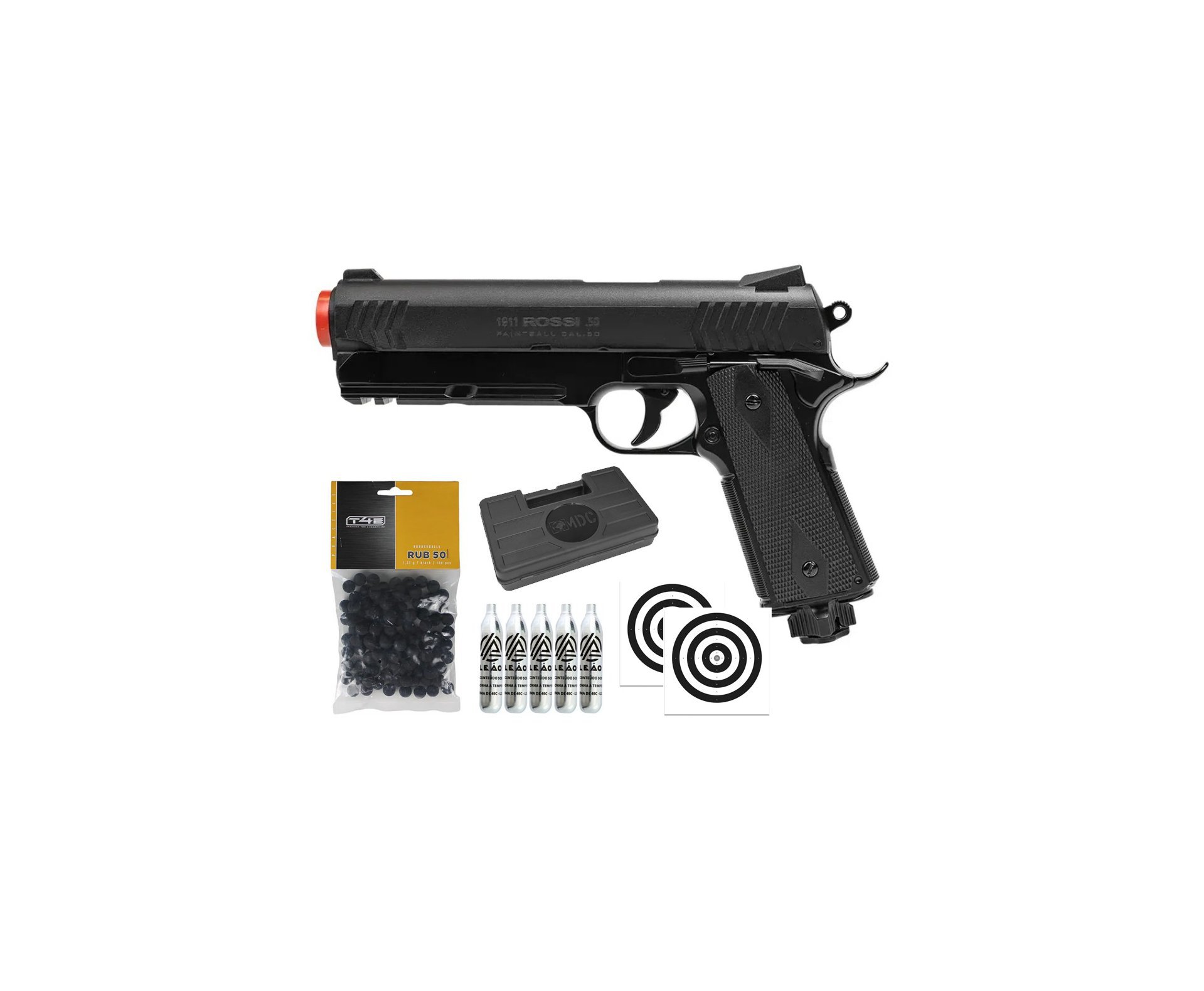 Pistola de Pressão Rossi 1911 CO2 .50 Home Defense Paintball + Co2 + Esferas de Borracha + Case + Alvos