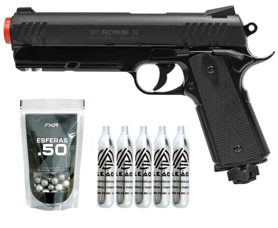 Pistola de Pressão Rossi 1911 CO2 .50 Home Defense Paintball + Co2 + Esferas de Alumínio