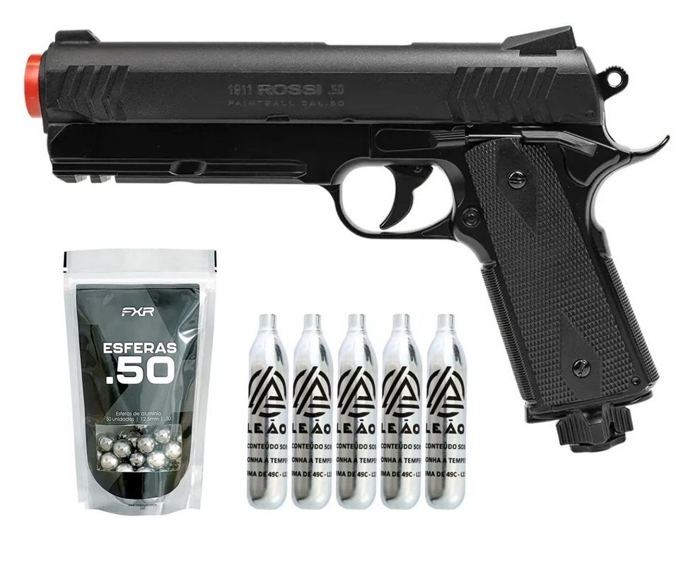 Pistola de Pressão Rossi 1911 CO2 .50 Home Defense Paintball + Co2 + Esferas de Alumínio