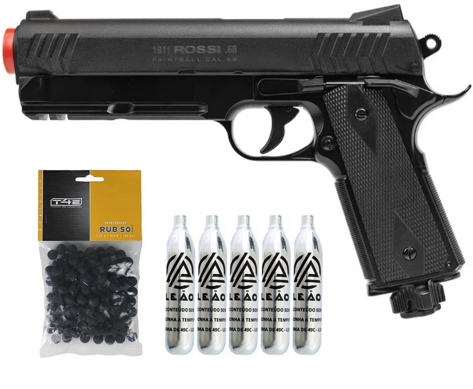 Pistola de Pressão Rossi 1911 CO2 .68 Home Defense Paintball + Co2 + Esferas de Borracha