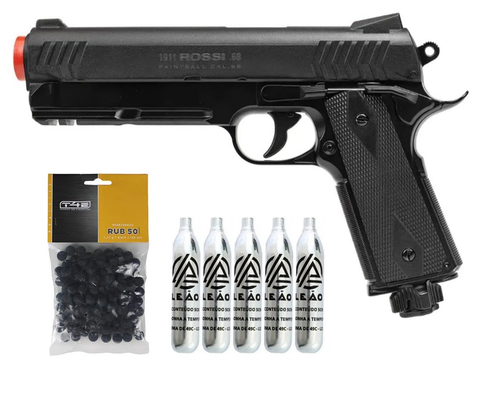 Pistola de Pressão Rossi 1911 CO2 .68 Home Defense Paintball + Co2 + Esferas de Borracha