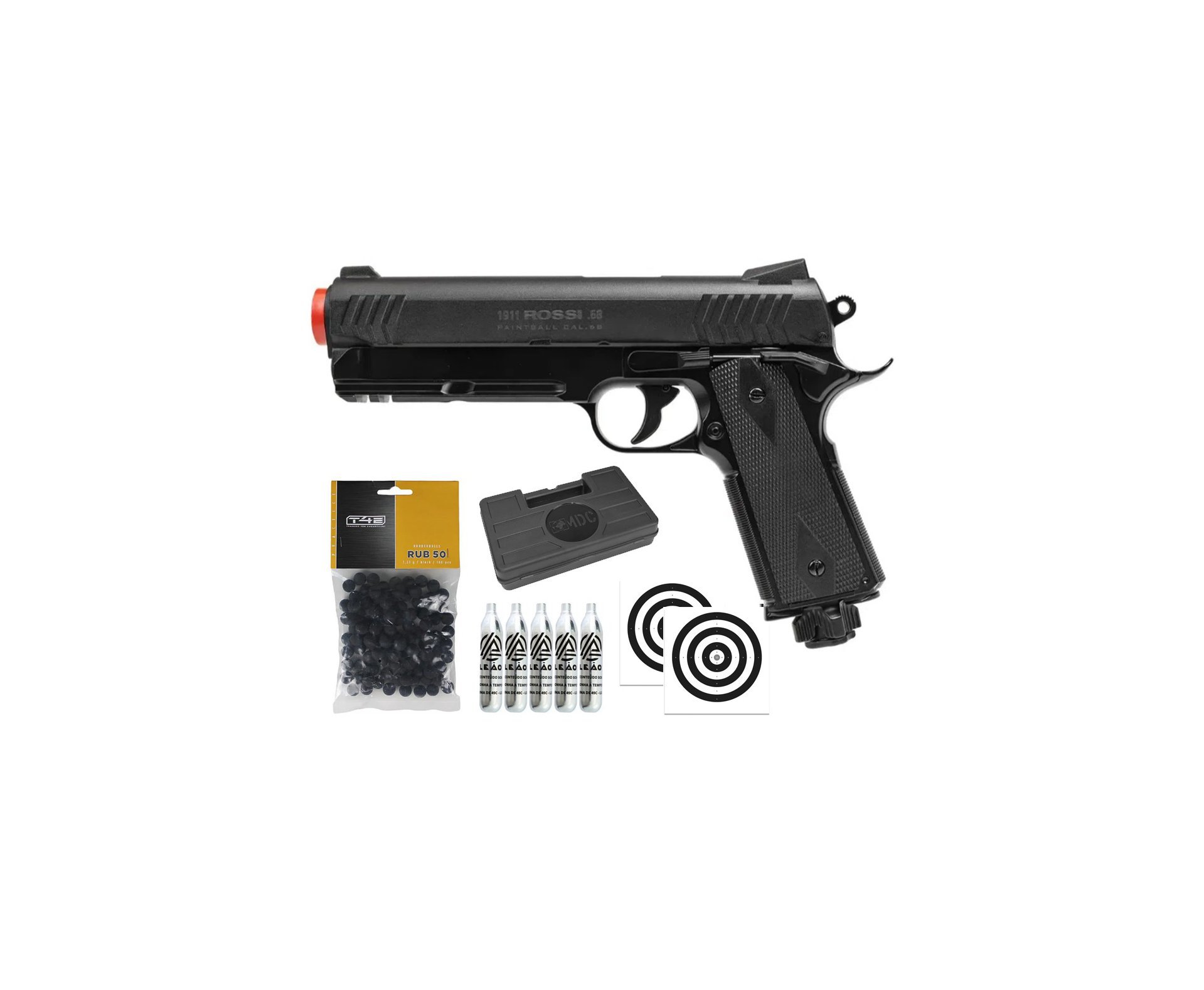 Pistola de Pressão Rossi 1911 CO2 .68 Home Defense Paintball + Co2 + Esferas de Borracha + Case + Alvos