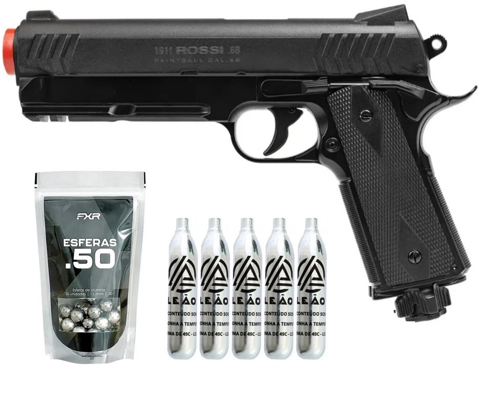 Pistola de Pressão Rossi 1911 CO2 .68 Home Defense Paintball + Co2 + Esferas de Alumínio