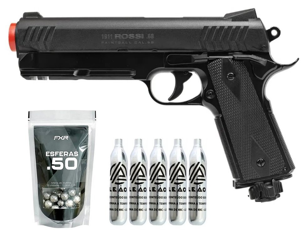 Pistola de Pressão Rossi 1911 CO2 .68 Home Defense Paintball + Co2 + Esferas de Alumínio
