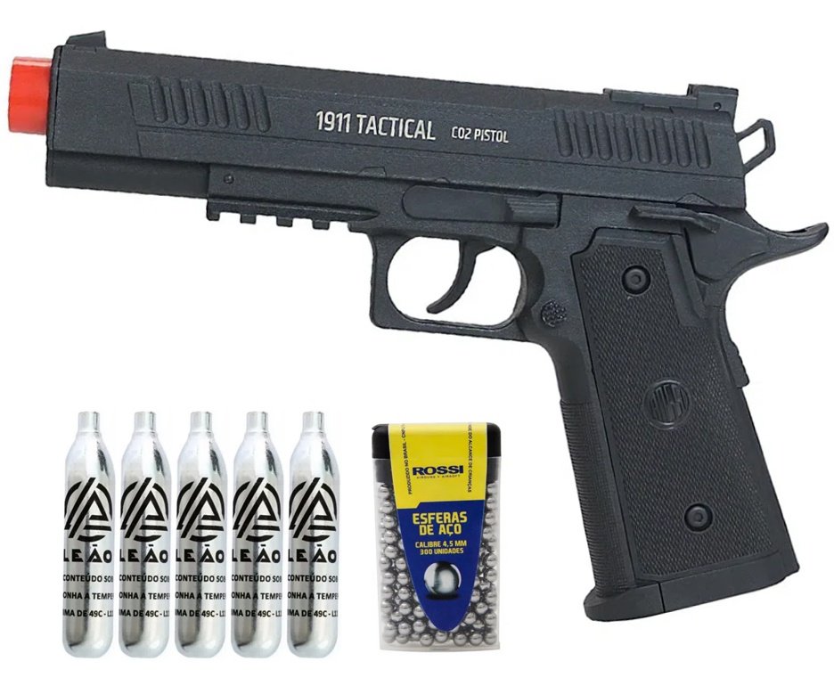 Pistola de Pressão CO2 Rossi 1911 Tatical 4,5mm + Co2 + BBS