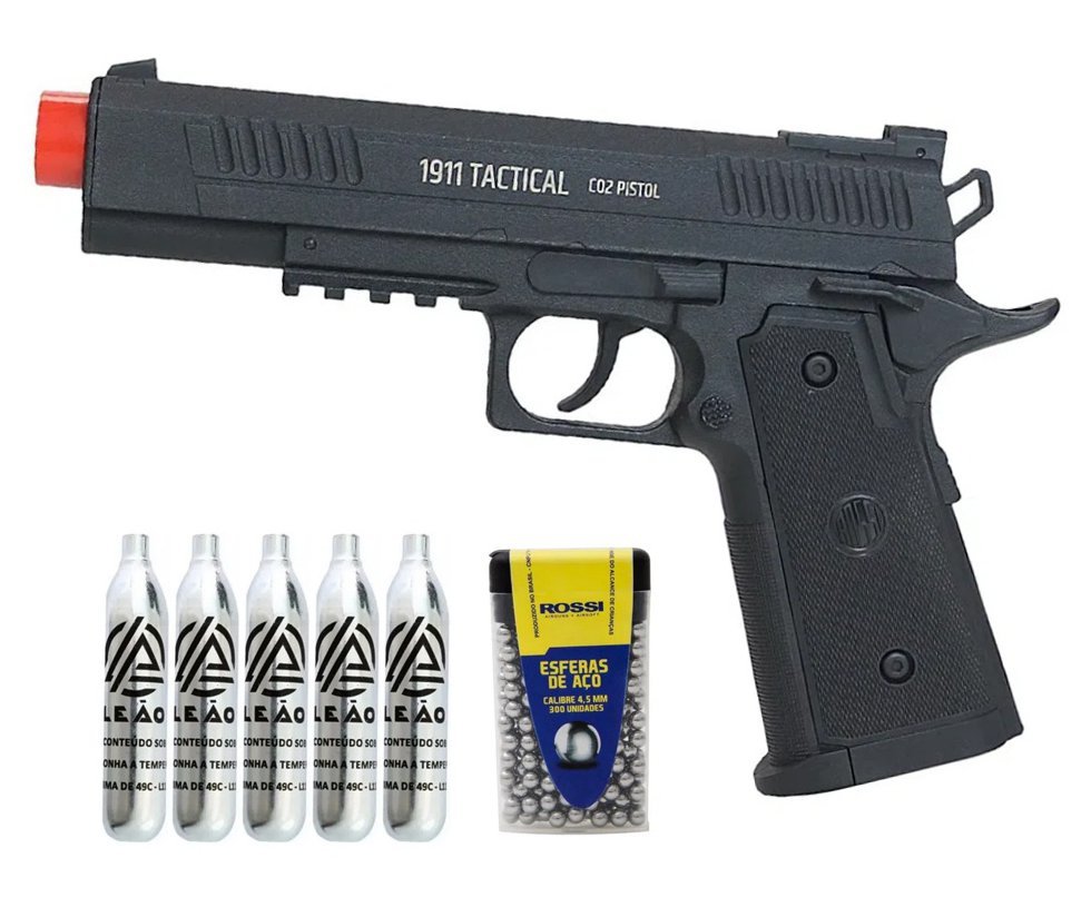Pistola de Pressão CO2 Rossi 1911 Tatical 4,5mm + Co2 + BBS