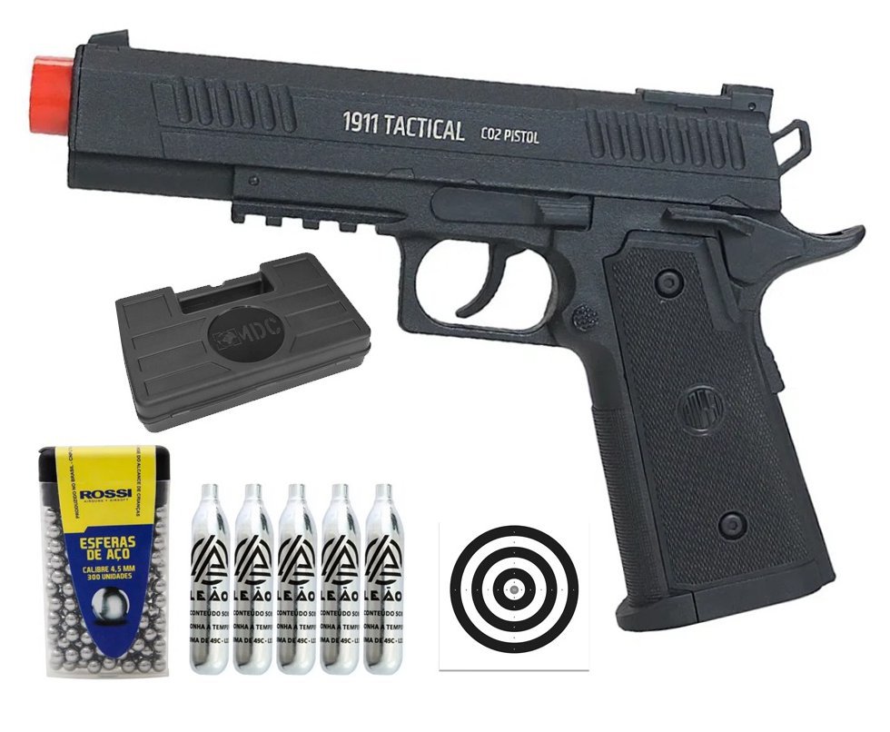 Pistola de Pressão CO2 Rossi 1911 Tatical 4,5mm + Co2 + BBS + Case + Alvos