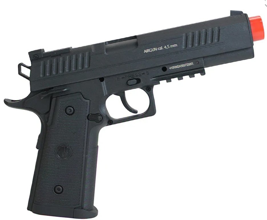 Pistola de Pressão CO2 Rossi 1911 Tatical 4,5mm + Co2 + BBS + Case + Alvos + Laser + Kamuff