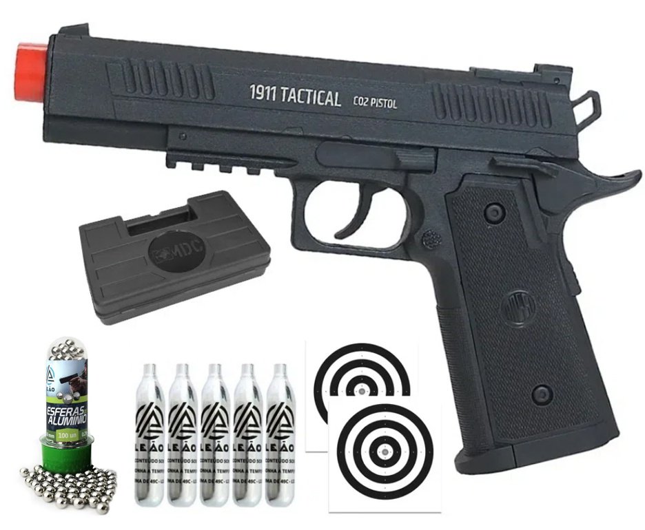 Pistola de Pressão CO2 Rossi 1911 Tatical CO2 6,0mm + Co2 + BBS + Case + Alvos