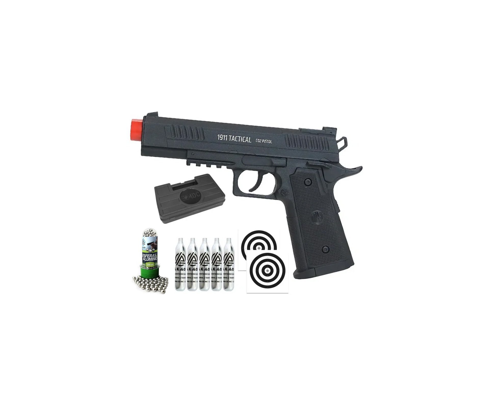 Pistola de Pressão CO2 Rossi 1911 Tatical CO2 6,0mm + Co2 + BBS + Case + Alvos