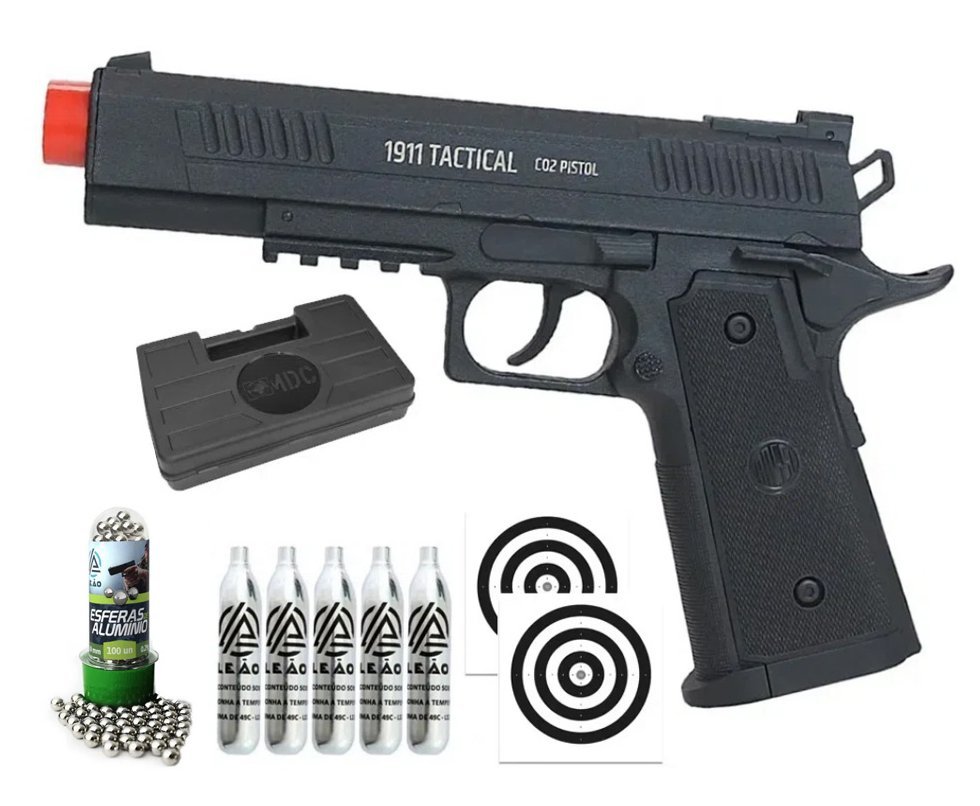 Pistola de Pressão CO2 Rossi 1911 Tatical CO2 6,0mm + Co2 + BBS + Case + Alvos