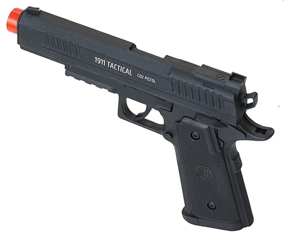 Pistola de Pressão CO2 Rossi 1911 Tatical CO2 6,0mm + Co2 + BBS + Case + Alvos + Laser + Kamuff