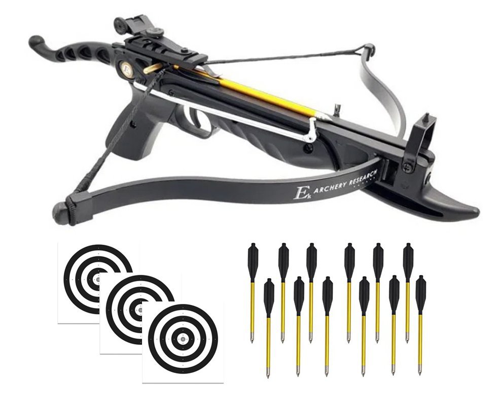 Besta / Balestra 80 libras Cobra De Luxe - EK Archery + Kit 12 Setas De Alumínio + Alvos