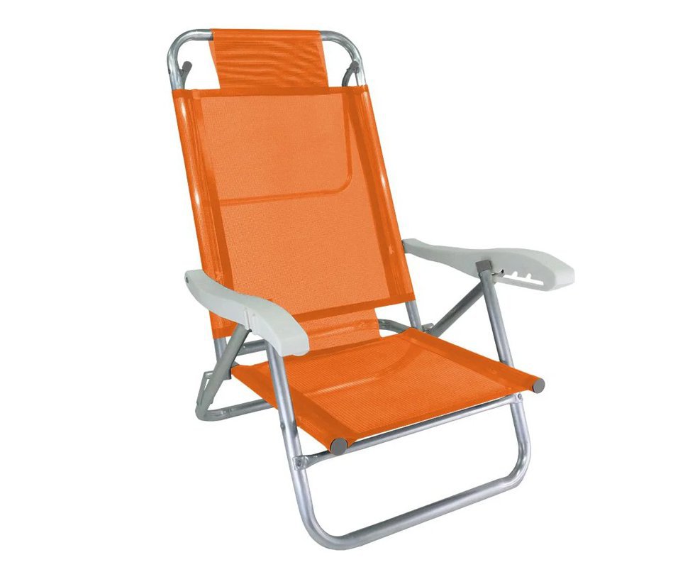 Cadeira de Praia Alumínio Reforçada 5 Posições Banho de Sol Laranja Zaka 120 KG