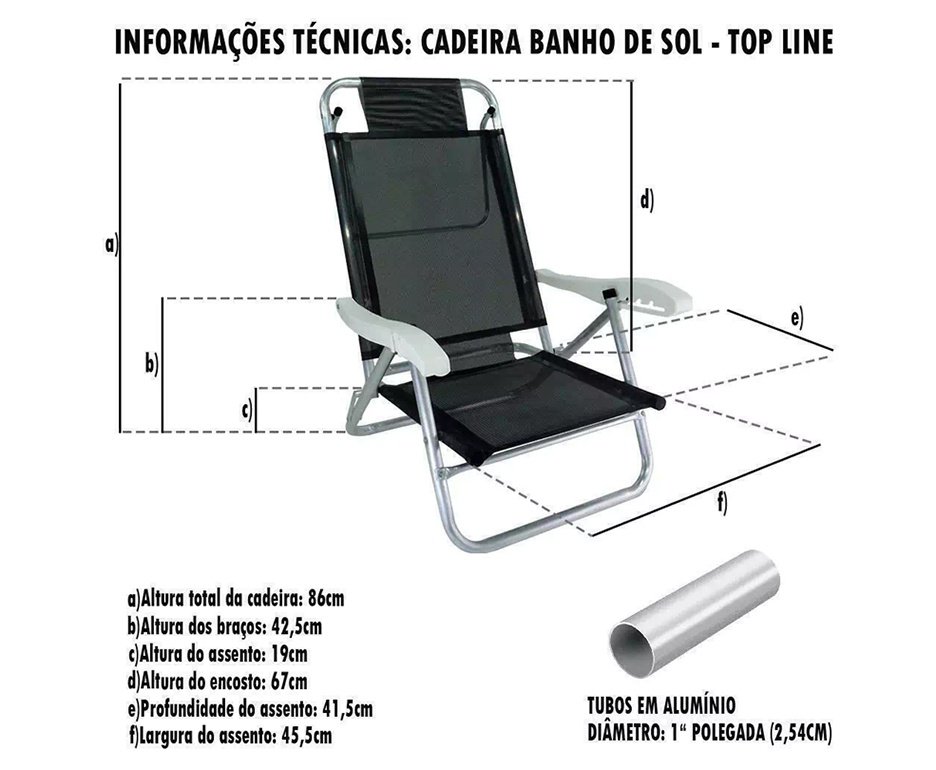 Cadeira de Praia Alumínio Reforçada 5 Posições Banho de Sol Laranja Zaka 120 KG