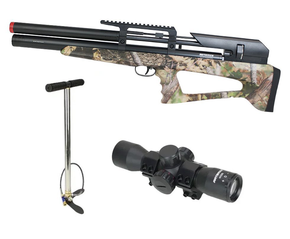 Carabina Pressão PCP P35 CAMO Artemis Bull PUP 5.5 + Bomba + Luneta 4x32