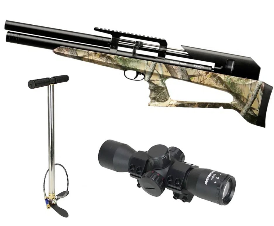 Carabina Pressão PCP P35 CAMO Artemis Bull PUP 5.5 + Bomba + Luneta 4x32