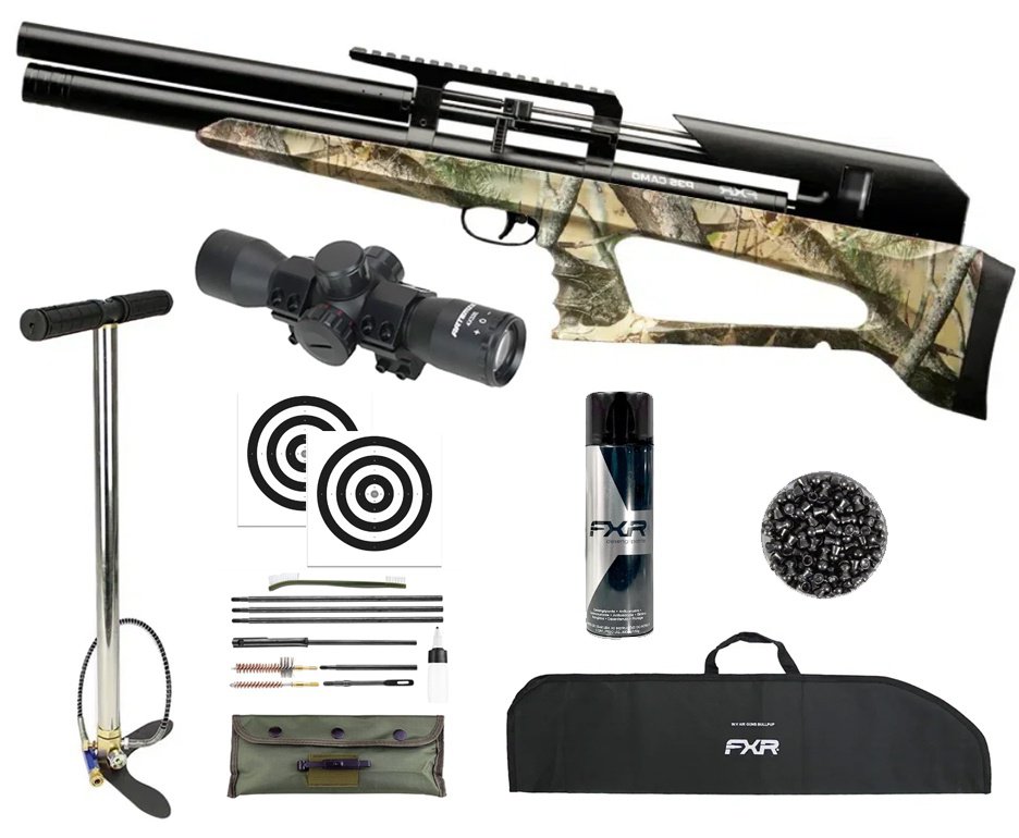 Carabina Pressão PCP P35 CAMO Artemis Bull PUP 5.5 + Bomba + Capa + Luneta 4x32 + Chumbos + Alvos + Kit de Limpeza + Desengripante / Anticorrosivo
