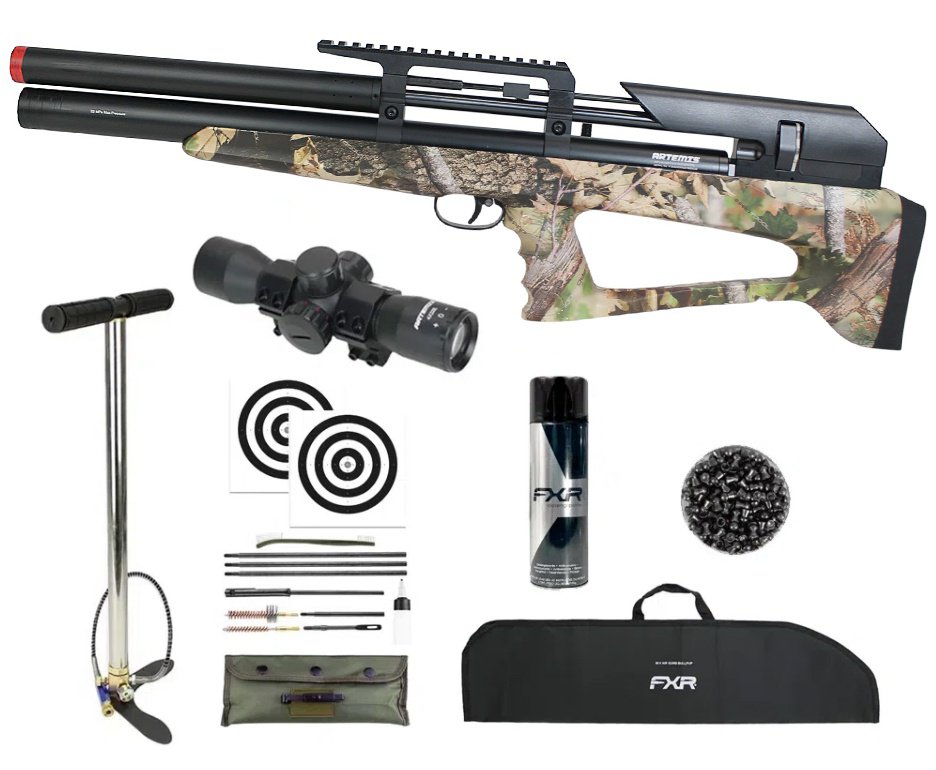 Carabina Pressão PCP P35 CAMO Artemis Bull PUP 5.5 + Bomba + Capa + Luneta 4x32 + Chumbos + Alvos + Kit de Limpeza + Desengripante / Anticorrosivo
