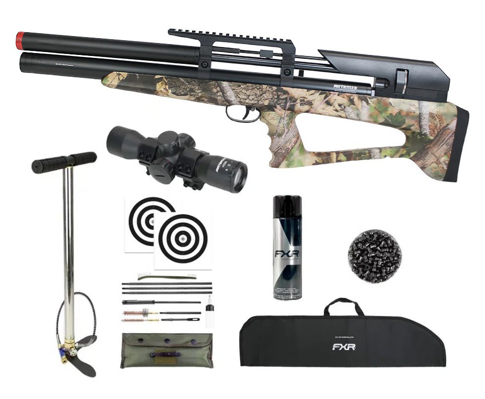 Carabina Pressão PCP P35 CAMO Artemis Bull PUP 5.5 + Bomba + Capa + Luneta 4x32 + Chumbos + Alvos + Kit de Limpeza + Desengripante / Anticorrosivo