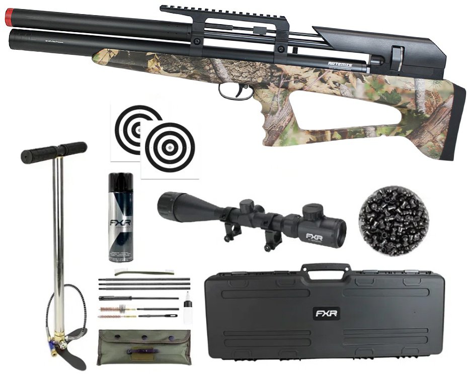 Carabina Pressão PCP P35 CAMO Artemis Bull PUP 5.5 + Bomba + Case + Luneta 4-16x50 + Chumbos + Alvos + Kit de Limpeza + Desengripante / Anticorrosivo
