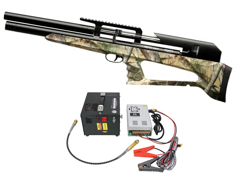 Carabina Pressão PCP P35 CAMO Artemis Bull PUP 5.5 + Compressor Portátil Trivolt Compact