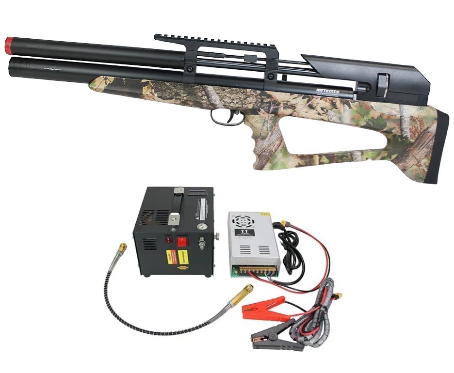 Carabina Pressão PCP P35 CAMO Artemis Bull PUP 5.5 + Compressor Portátil Trivolt Compact