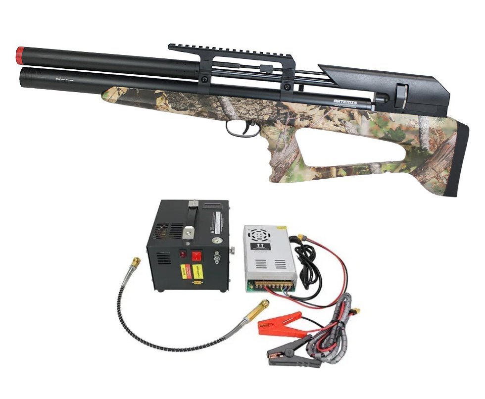 Carabina Pressão PCP P35 CAMO Artemis Bull PUP 5.5 + Compressor Portátil Trivolt Compact