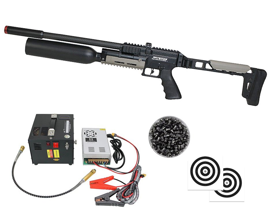 Carabina PCP Artemis AP900B HC Explorer 5,5mm - Artemis + Compressor Portátil Trivolt Compact + Chumbos + Alvos