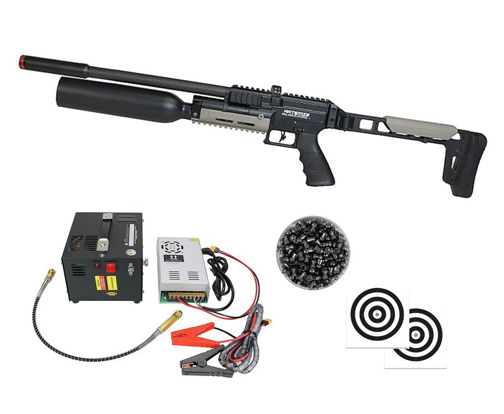 Carabina PCP Artemis AP900B HC Explorer 5,5mm - Artemis + Compressor Portátil Trivolt Compact + Chumbos + Alvos