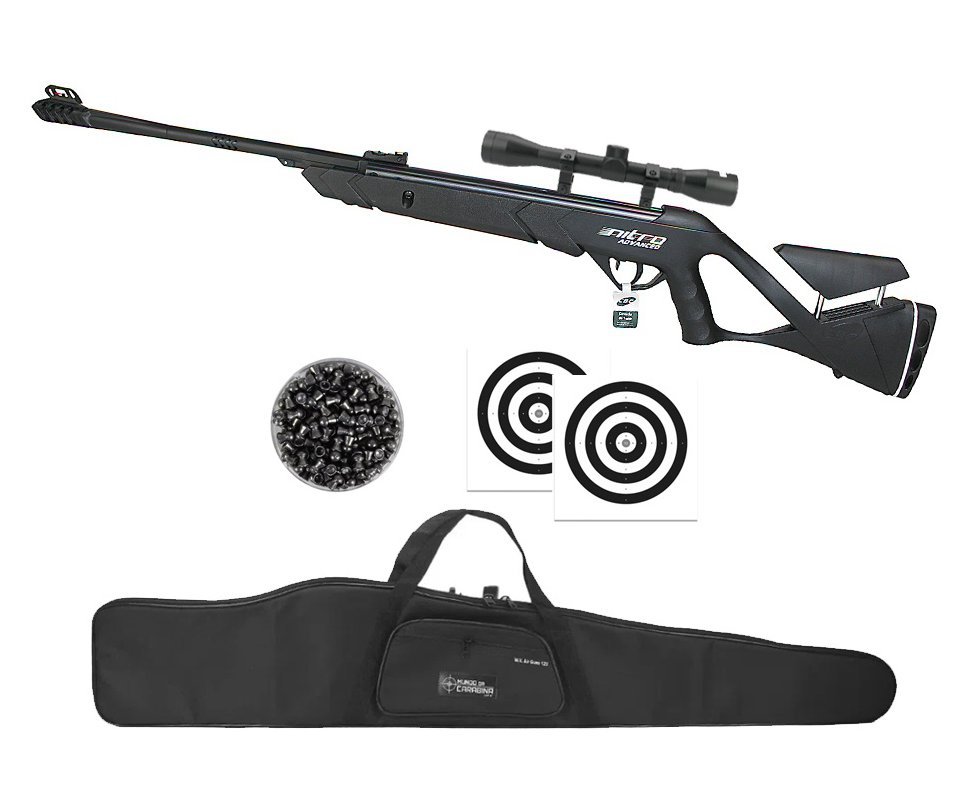 Carabina de Pressão CBC Nitro Advanced 6,35mm + Luneta 4x32 + Capa + Chumbo + Alvos