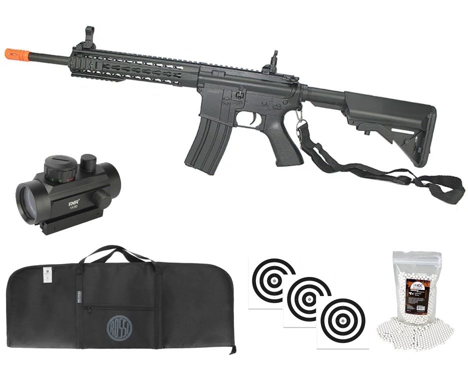 Rifle De Airsoft M4a1 Ris Black Cal 6mm - Bivolt - Cm515 - Cyma + Capa + BBS + Red Dot + Alvos