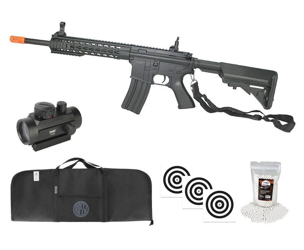 Rifle De Airsoft M4a1 Ris Black Cal 6mm - Bivolt - Cm515 - Cyma + Capa + BBS + Red Dot + Alvos