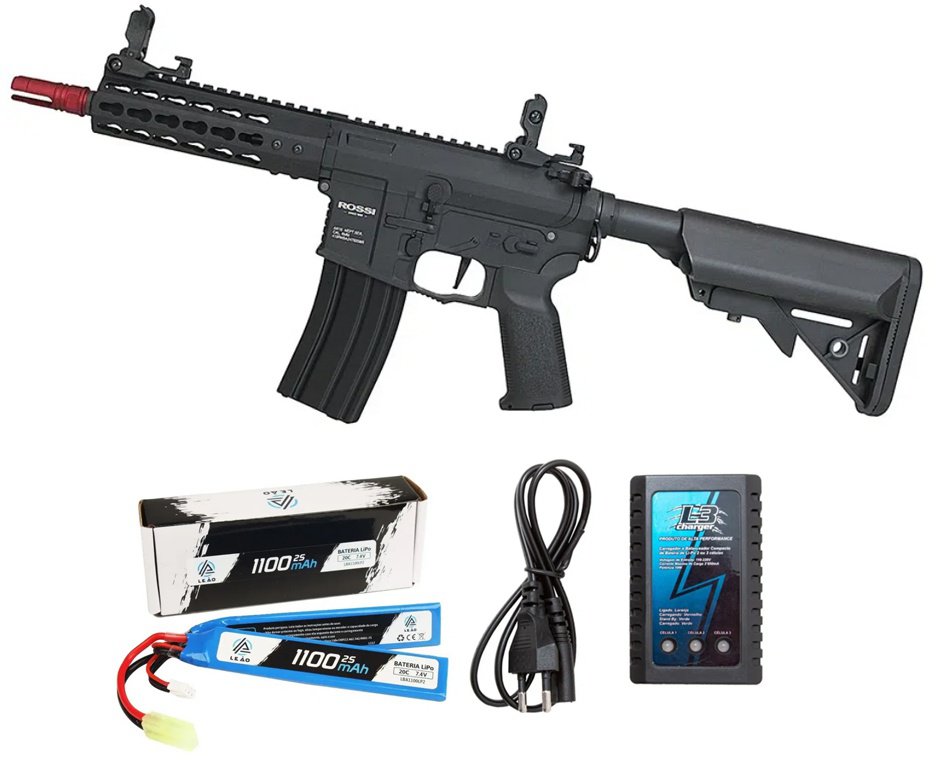 Rifle de Airsoft Neptune AR15 PWD 6,5'' AEG 6mm - Rossi + Bateria + Carregador