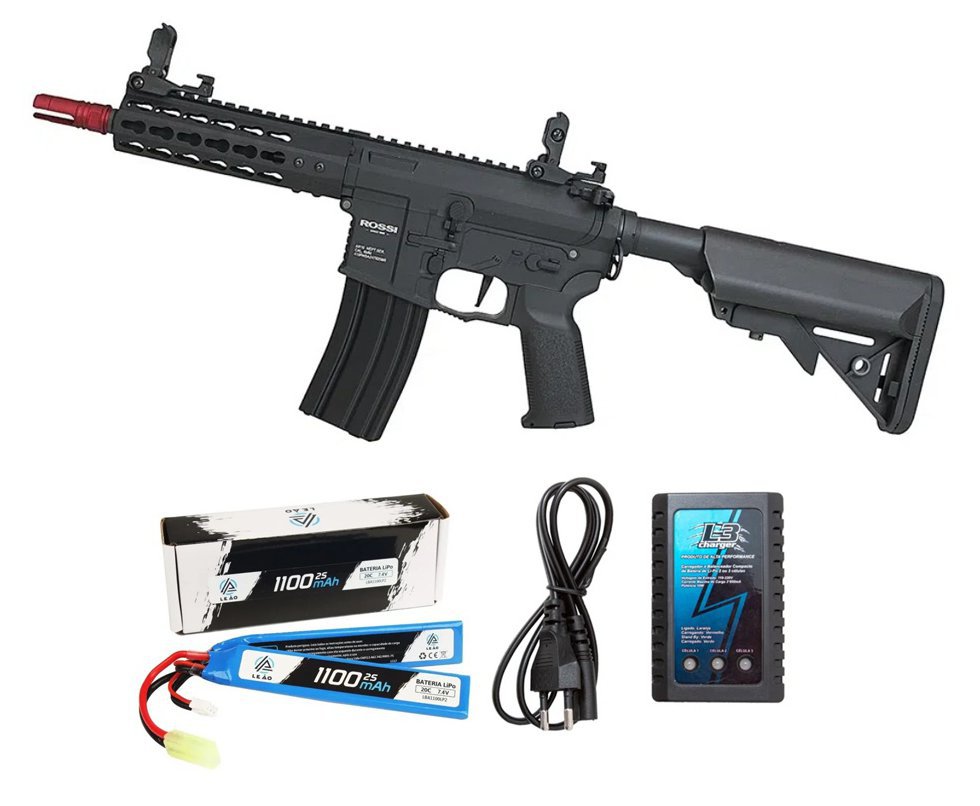 Rifle de Airsoft Neptune AR15 PWD 6,5'' AEG 6mm - Rossi + Bateria + Carregador