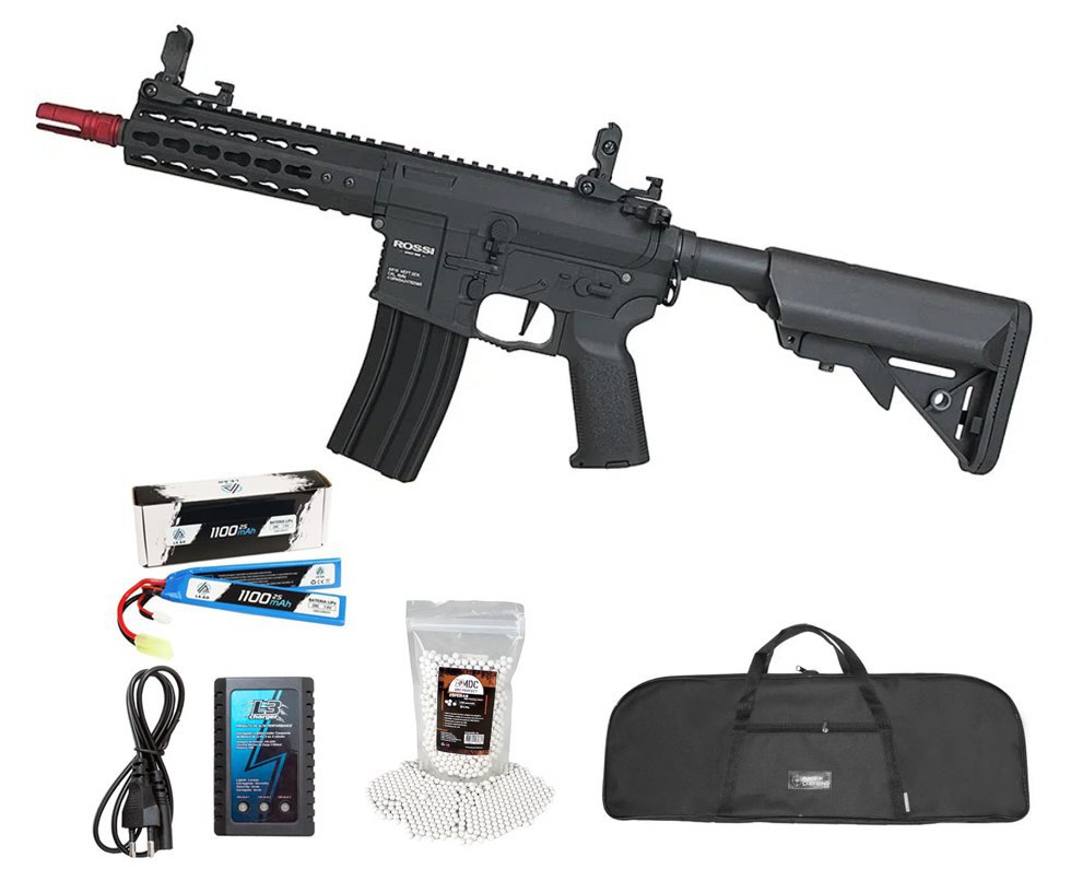 Rifle de Airsoft Neptune AR15 PWD 6,5'' AEG 6mm - Rossi + Bateria + Carregador + BBS + Capa